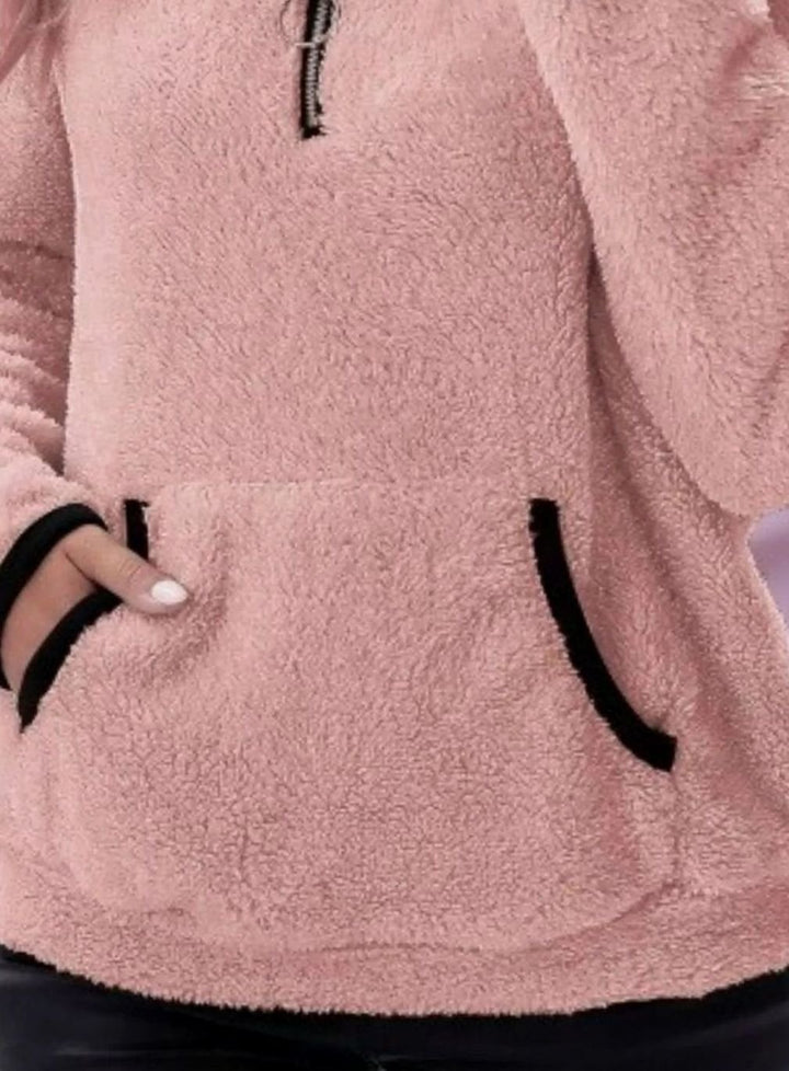 Women's Teddy Fleece Half-Zip Kangaroo Pocket Pullover Sweater