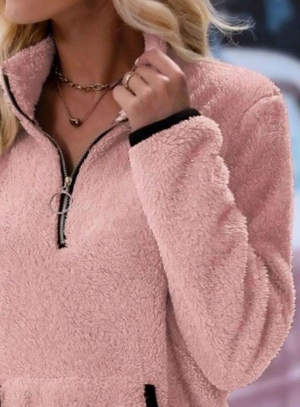 Women's Teddy Fleece Half-Zip Kangaroo Pocket Pullover Sweater