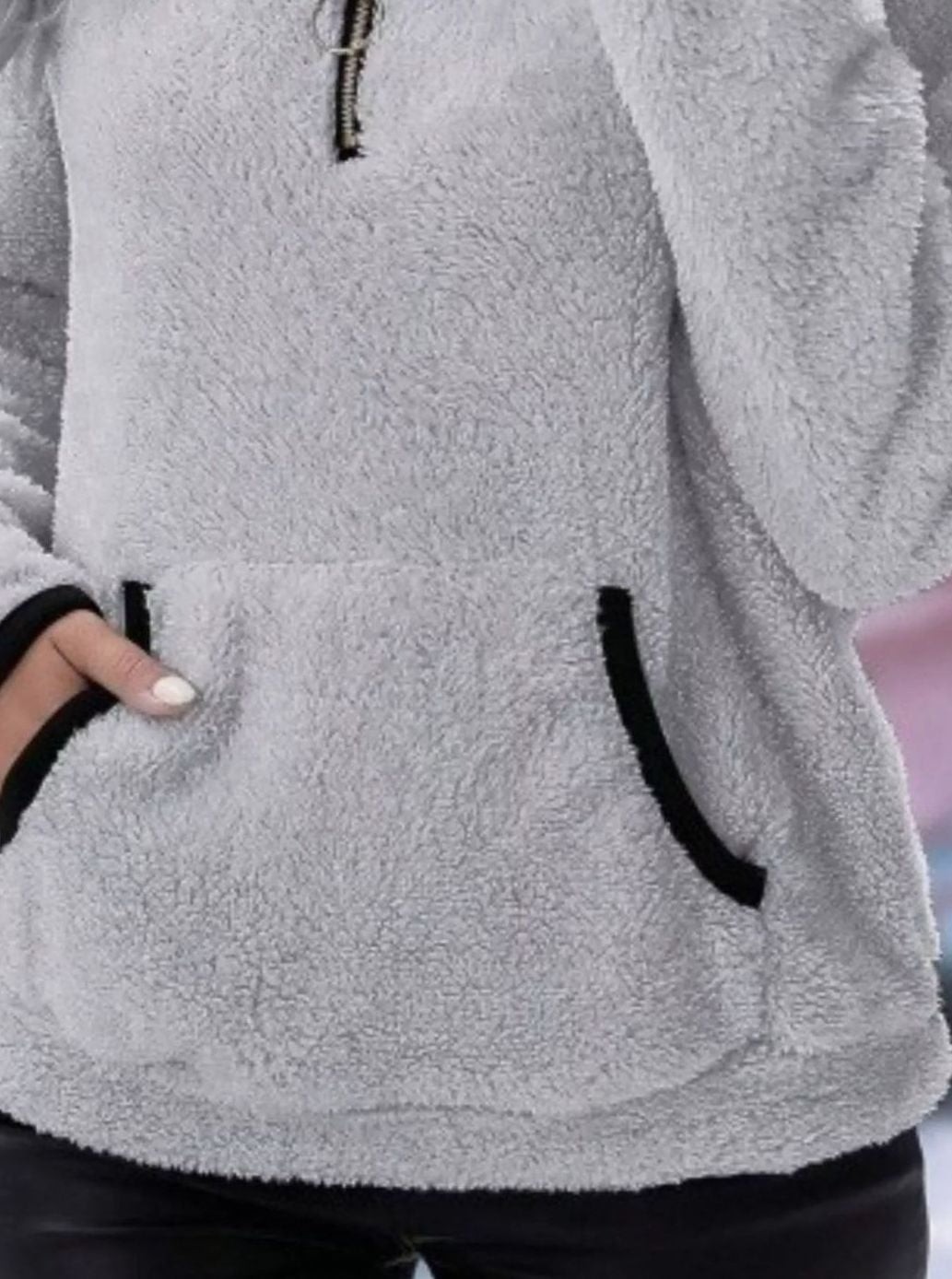 Women's Teddy Fleece Half-Zip Kangaroo Pocket Pullover Sweater