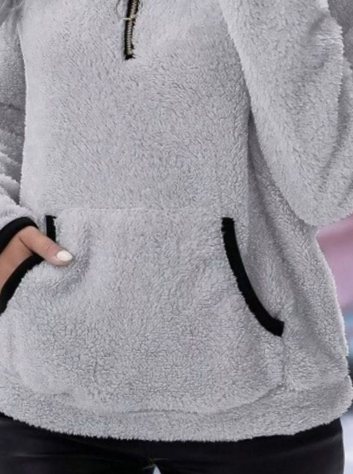 Women's Teddy Fleece Half-Zip Kangaroo Pocket Pullover Sweater