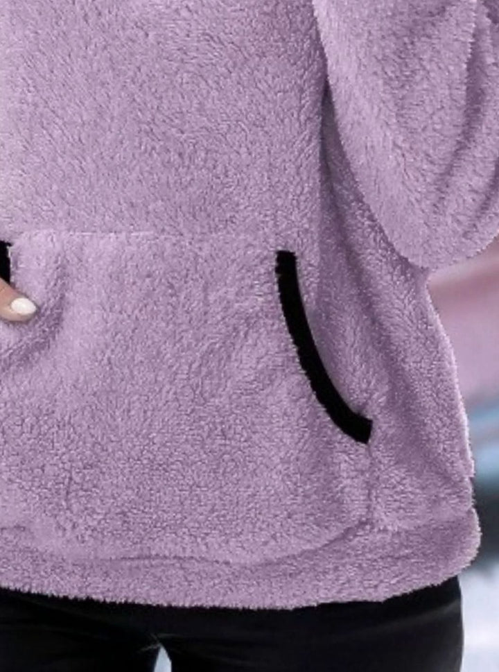 Women's Teddy Fleece Half-Zip Kangaroo Pocket Pullover Sweater