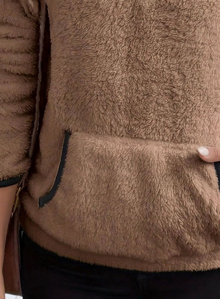 Women's Teddy Fleece Half-Zip Kangaroo Pocket Pullover Sweater