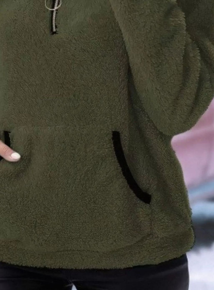 Women's Teddy Fleece Half-Zip Kangaroo Pocket Pullover Sweater