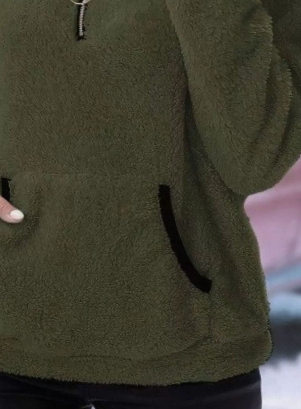 Women's Teddy Fleece Half-Zip Kangaroo Pocket Pullover Sweater