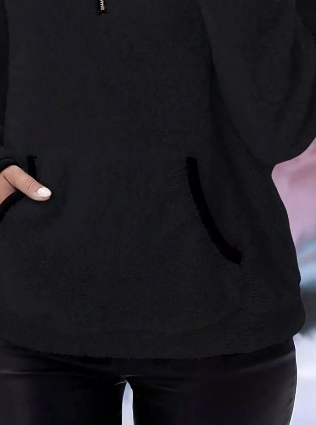 Women's Teddy Fleece Half-Zip Kangaroo Pocket Pullover Sweater