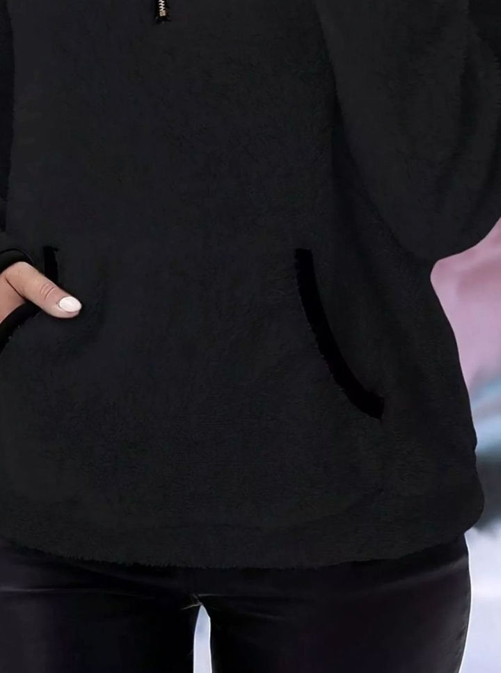 Women's Teddy Fleece Half-Zip Kangaroo Pocket Pullover Sweater