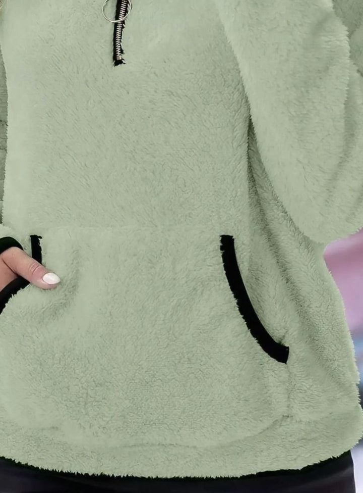 Women's Teddy Fleece Half-Zip Kangaroo Pocket Pullover Sweater