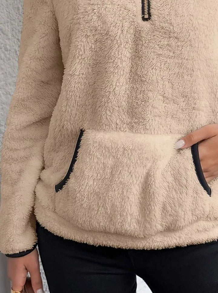 Women's Teddy Fleece Half-Zip Kangaroo Pocket Pullover Sweater