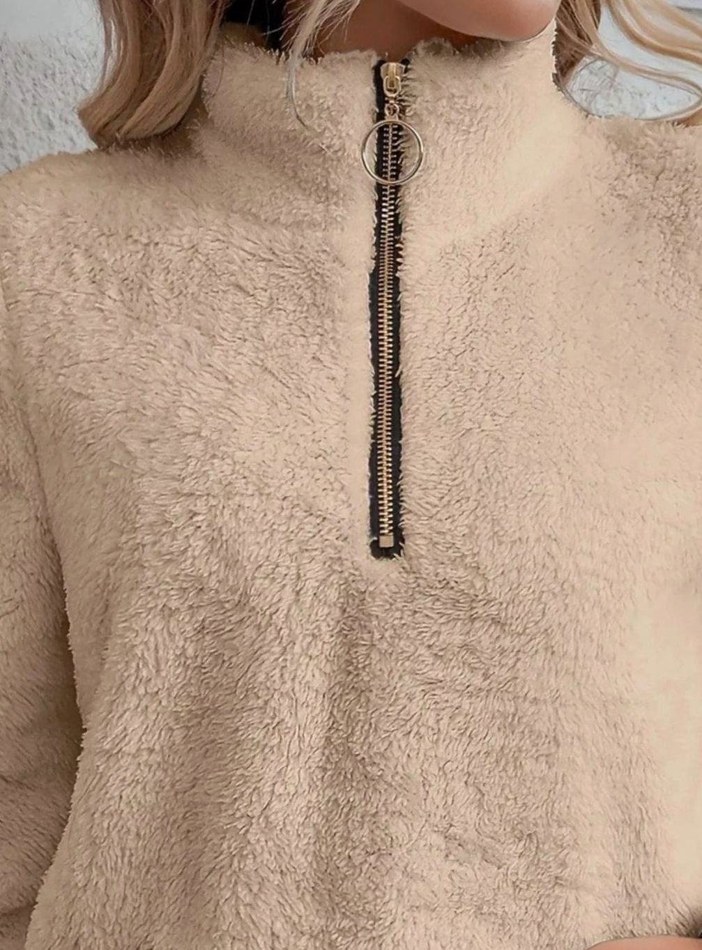 Women's Teddy Fleece Half-Zip Kangaroo Pocket Pullover Sweater