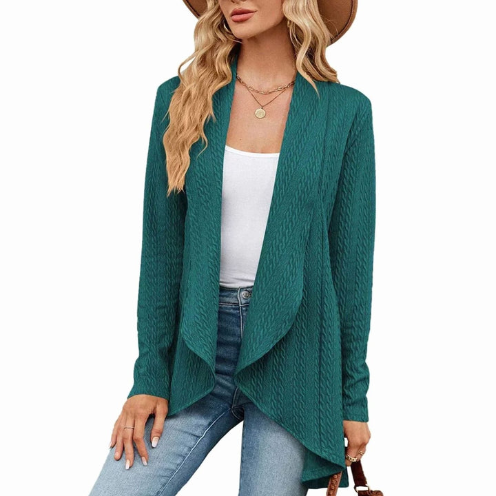 Women's Textured Open-Front Long-Sleeve Cardigan - Green
