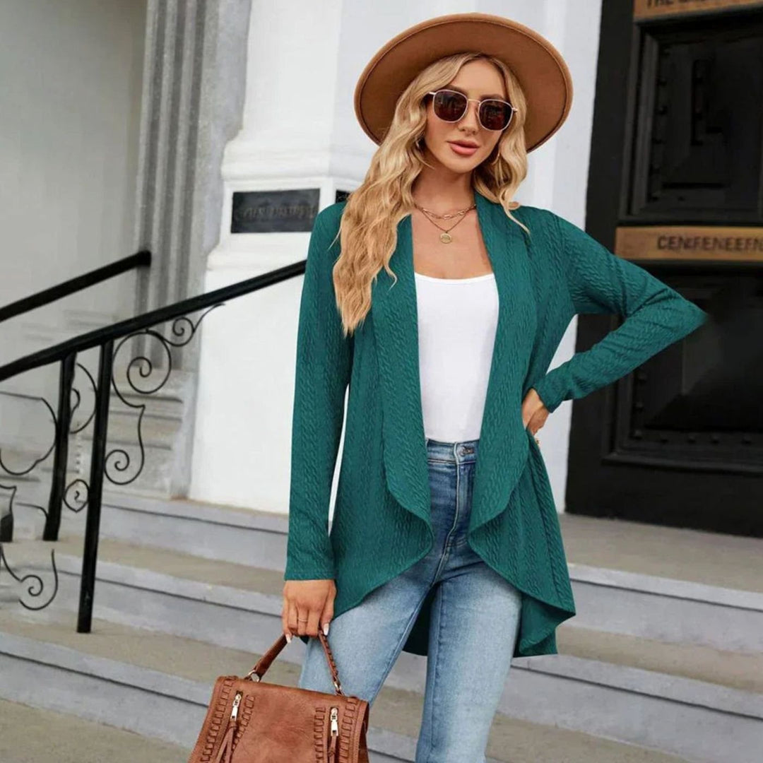 Women's Textured Open-Front Long-Sleeve Cardigan