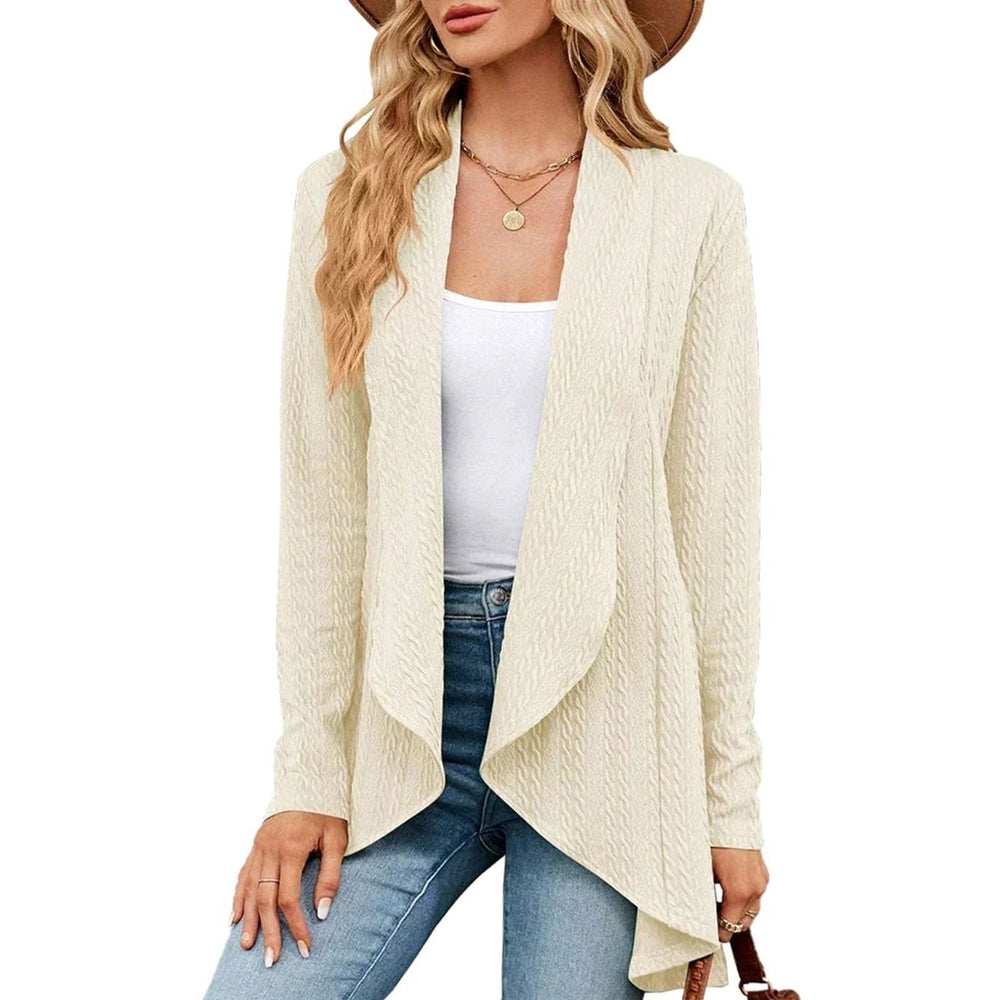 Women's Textured Open-Front Long-Sleeve Cardigan - Beige