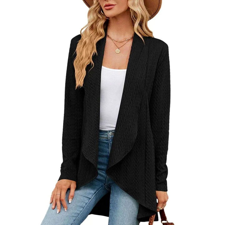 Women's Textured Open-Front Long-Sleeve Cardigan - Black