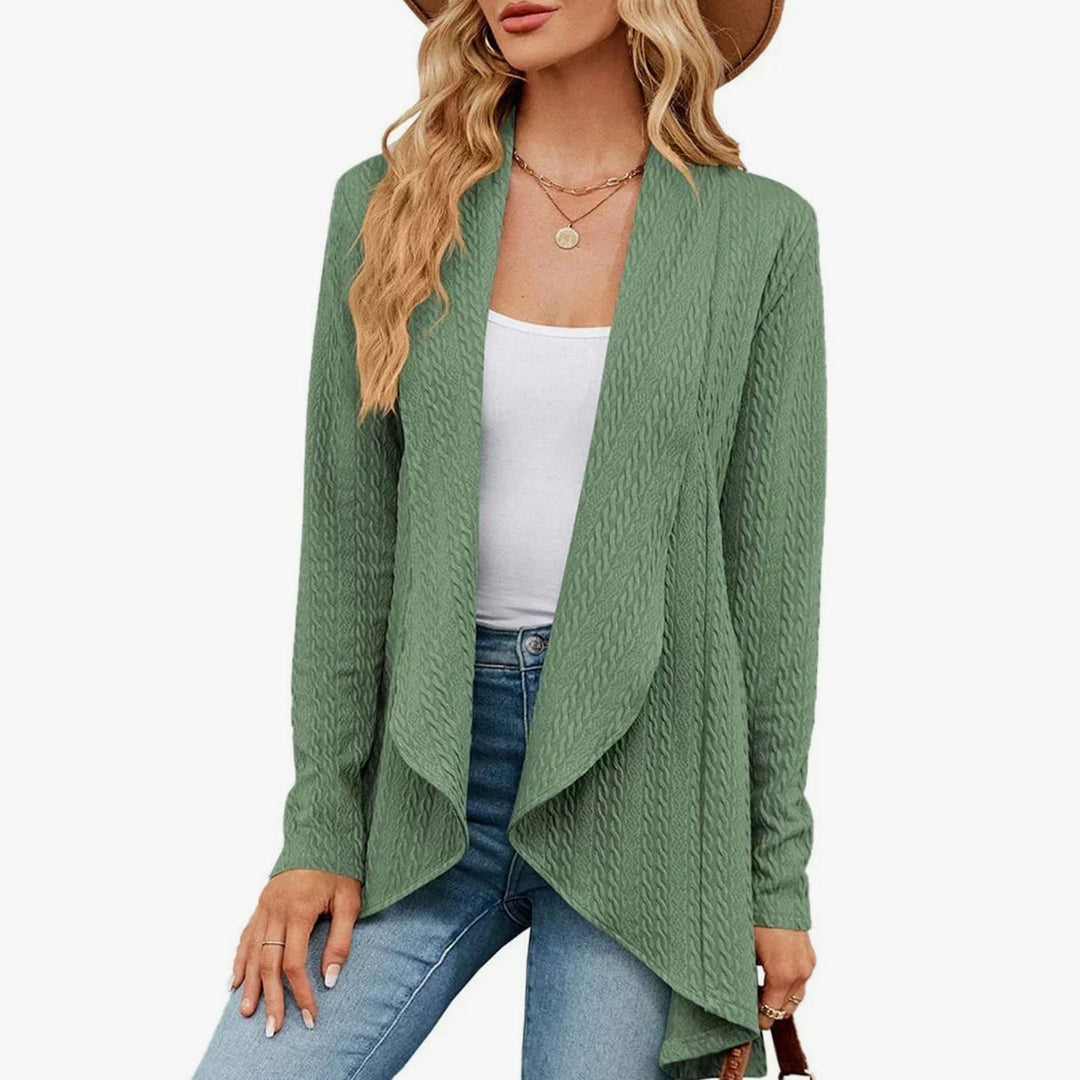 Women's Textured Open-Front Long-Sleeve Cardigan - Light Green