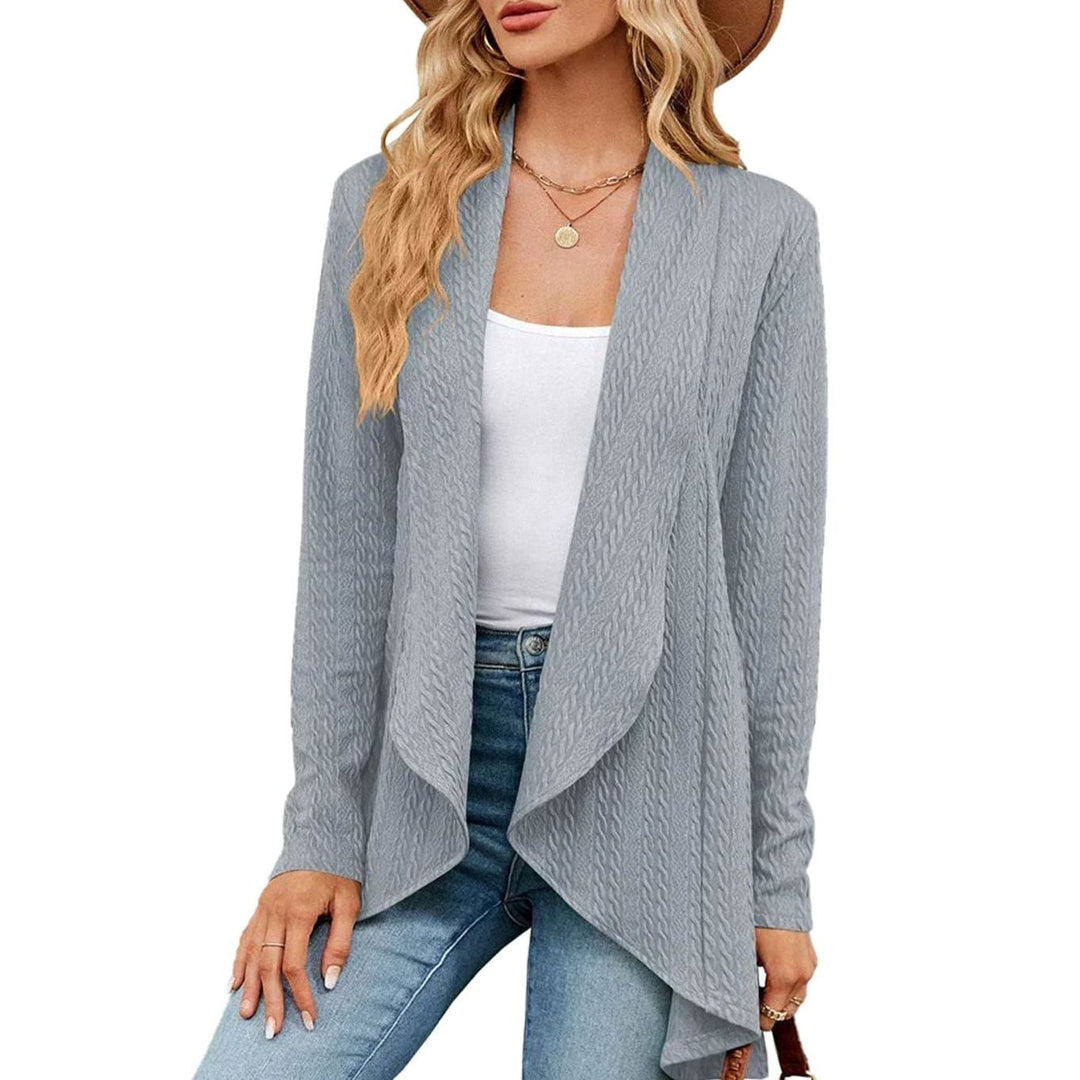 Women's Textured Open-Front Long-Sleeve Cardigan - Grey