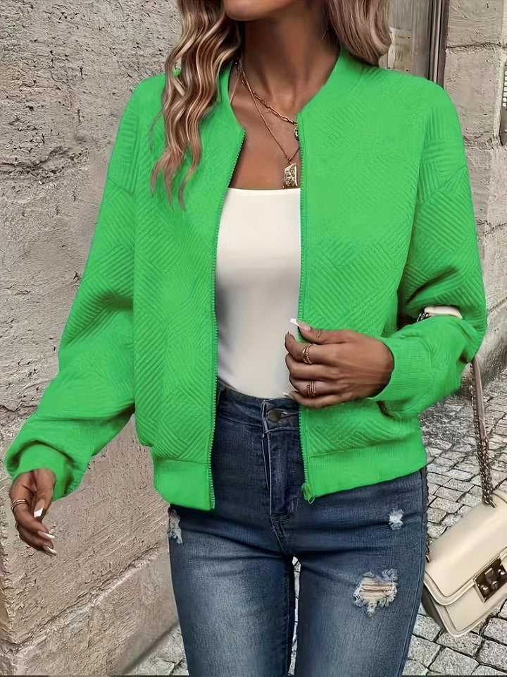 Women's Textured Zip-Up Quilted Jacket Cropped Bomber