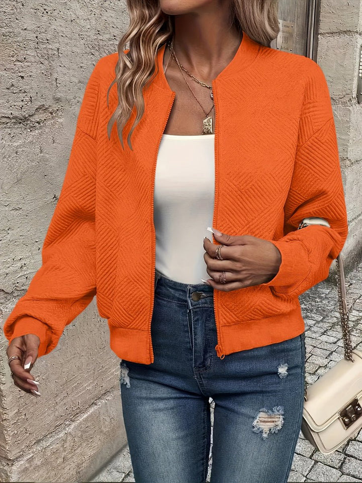 Women's Textured Zip-Up Quilted Jacket Cropped Bomber - Orange