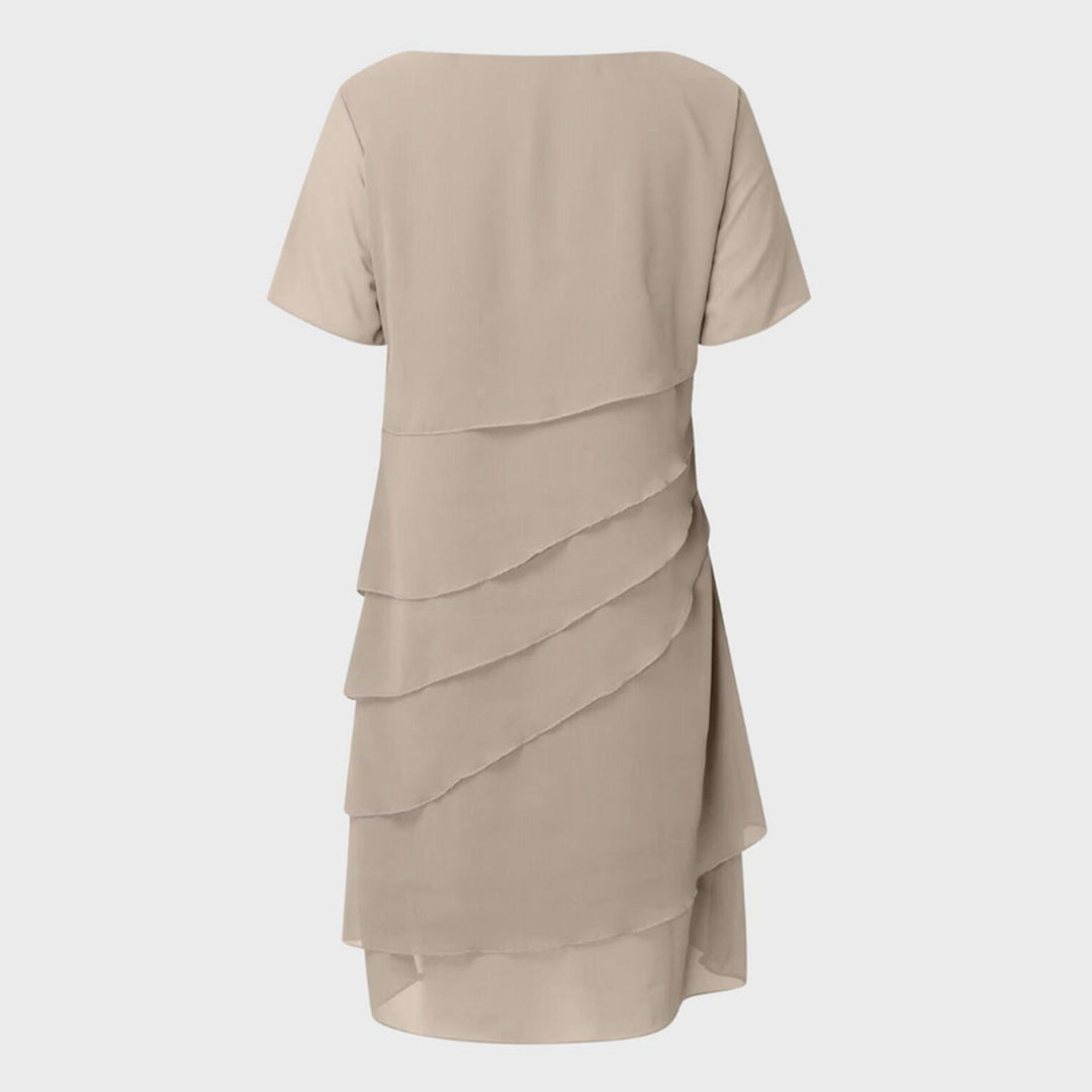 Women's Tiered Chiffon Cocktail Party Dress Short Sleeve