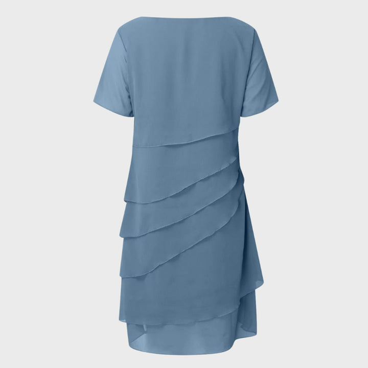 Women's Tiered Chiffon Cocktail Party Dress Short Sleeve
