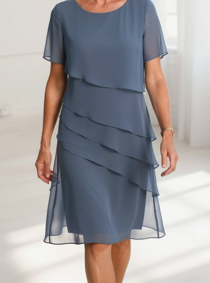 Women's Tiered Chiffon Ruffle Midi Dress Short Sleeve - Blue