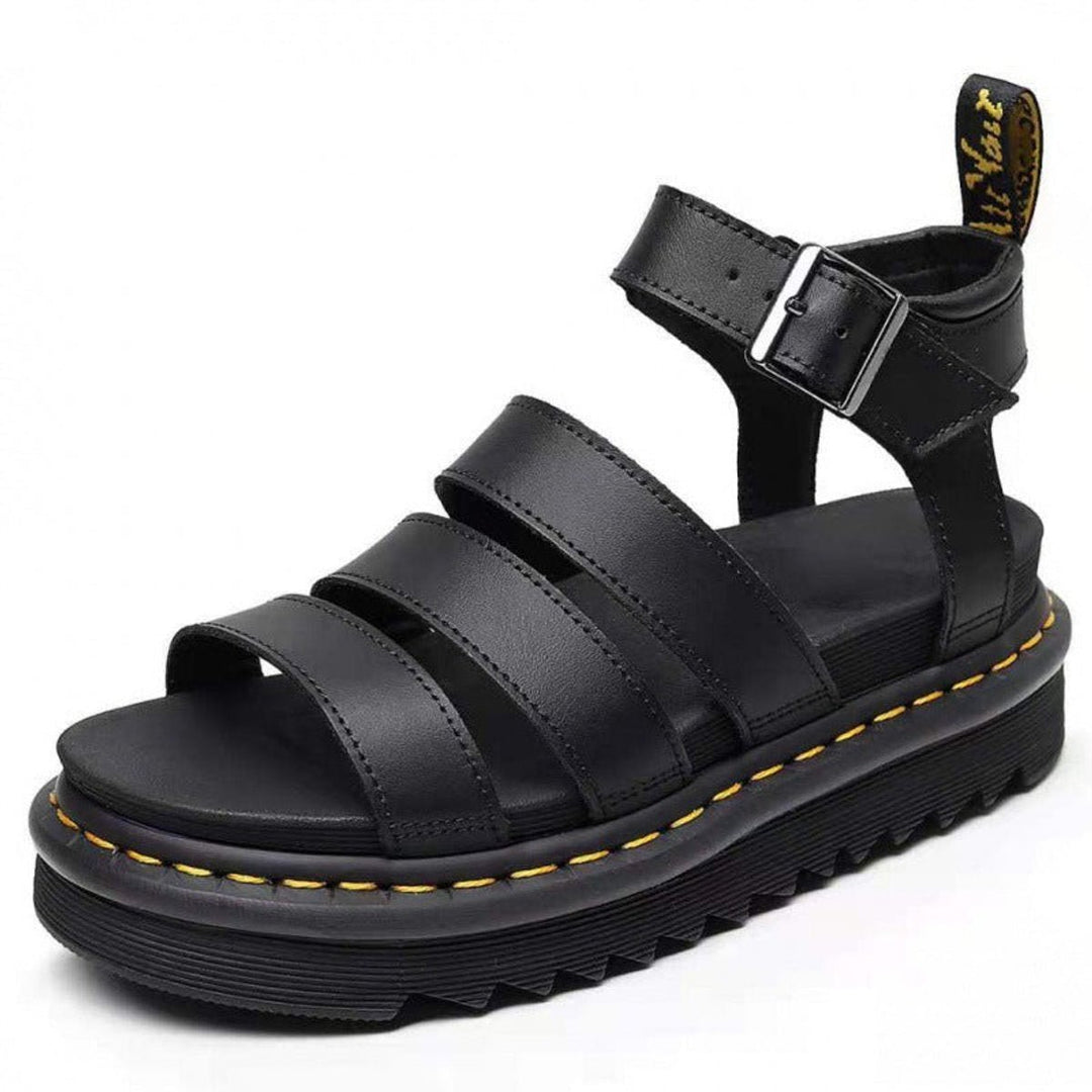 Women's Triple-Strap Buckle Platform Comfortable Sandals - Black