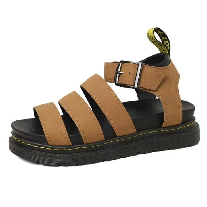 Women's Triple-Strap Buckle Platform Comfortable Sandals - Brown