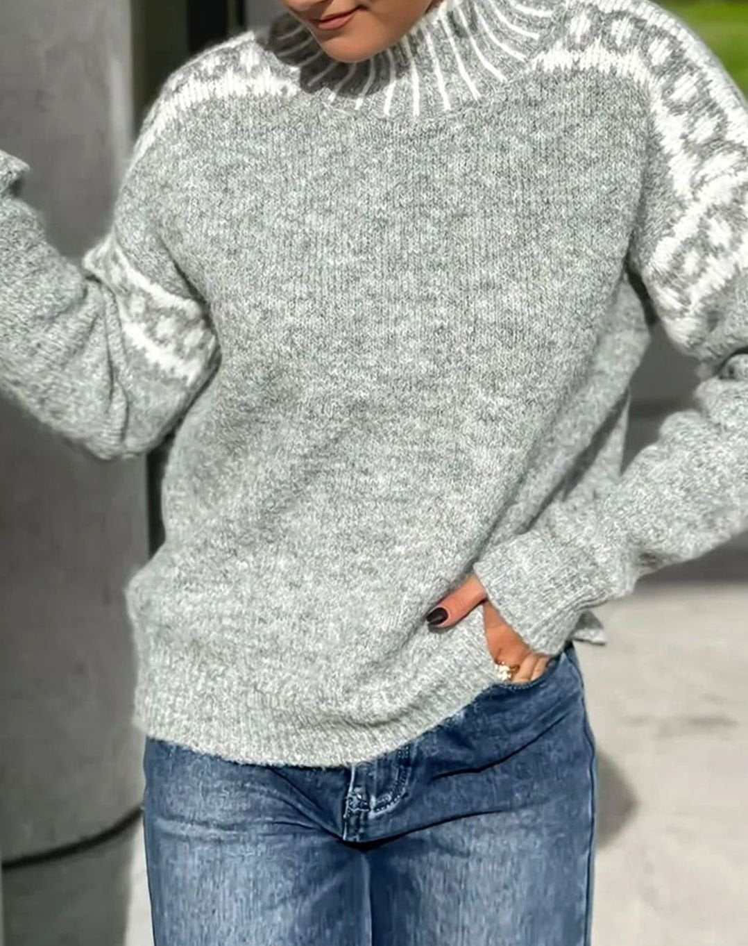 Women's Turtleneck Fair Isle Knit Relaxed-Fit Sweater
