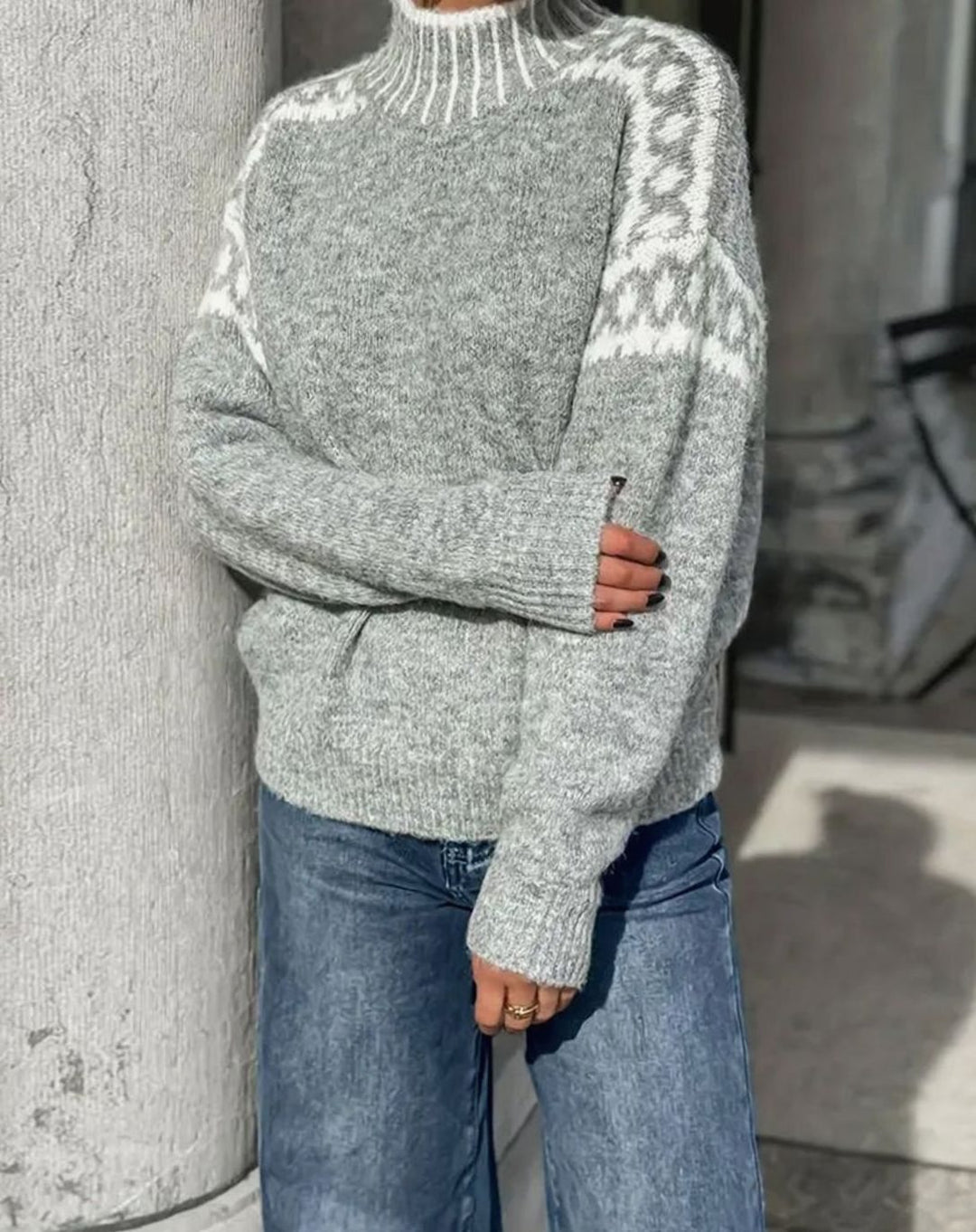 Women's Turtleneck Fair Isle Knit Relaxed-Fit Sweater