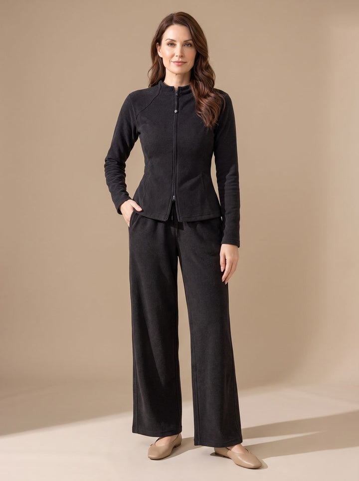 Women's Two-Piece Outfit Wide-Leg Zip-Front Sculpted Matching Set