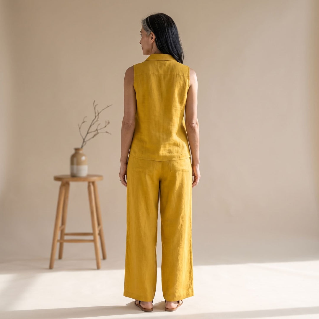 Women's Two Piece Set Collared Wrap Top Wide-Leg Pants