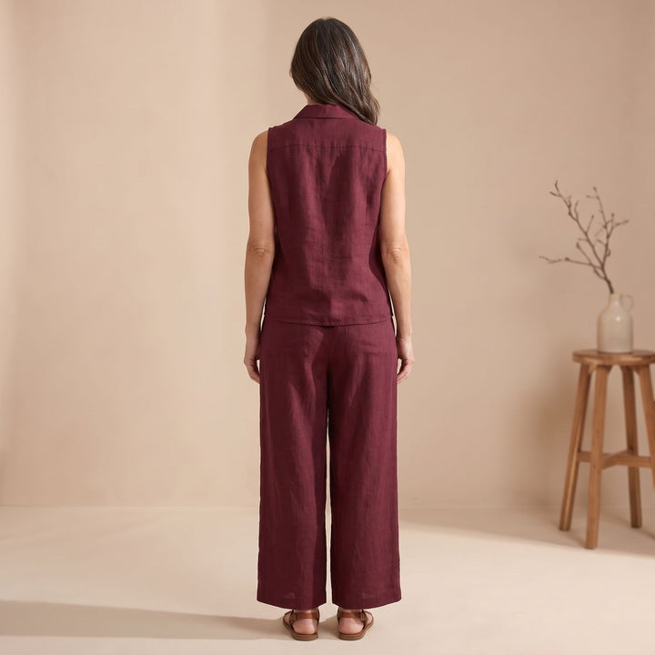 Women's Two Piece Set Collared Wrap Top Wide-Leg Pants