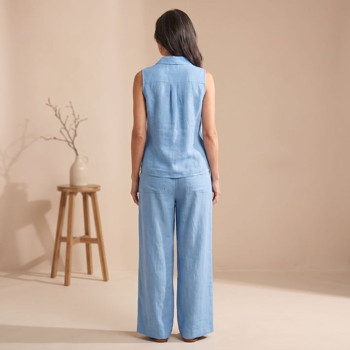 Women's Two Piece Set Collared Wrap Top Wide-Leg Pants