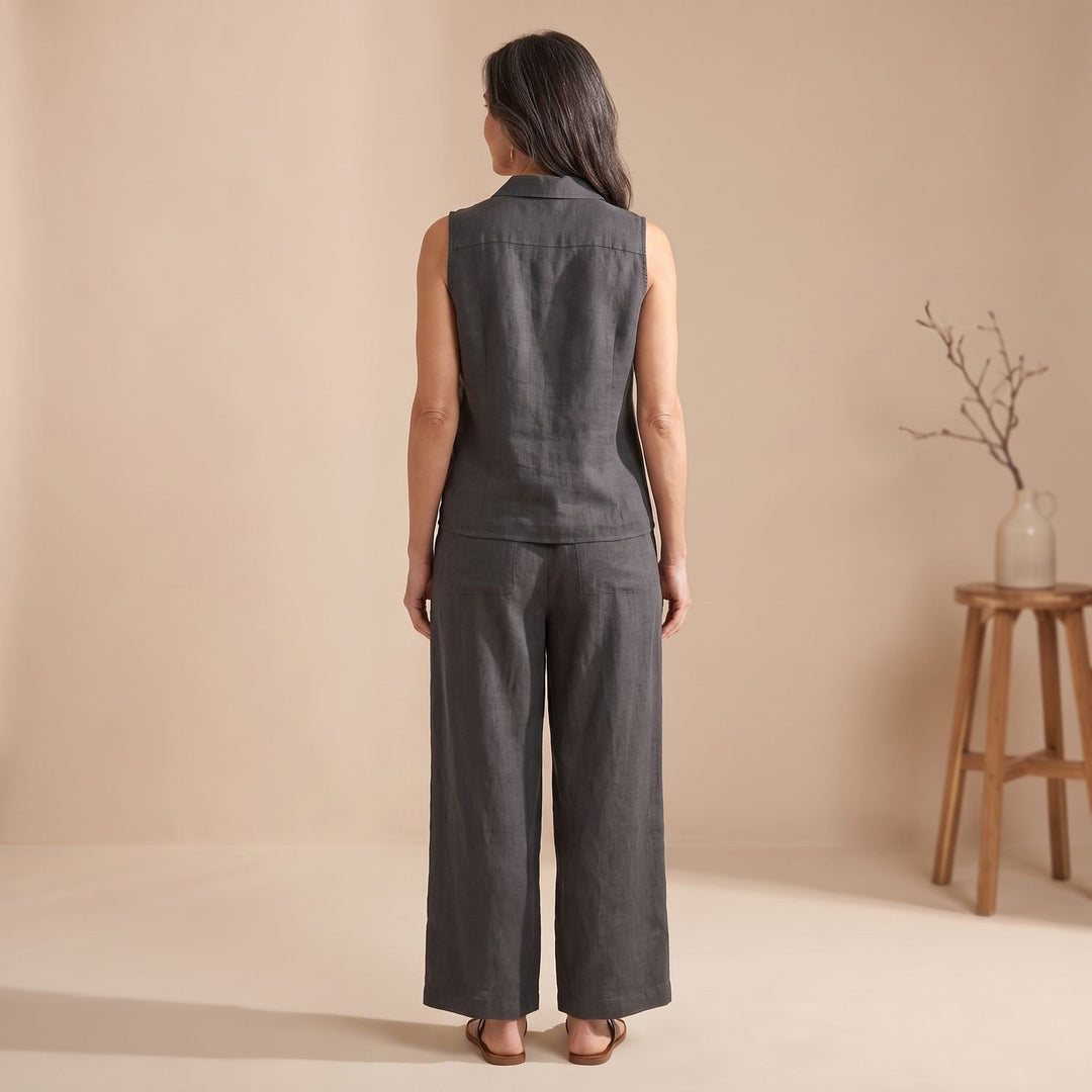 Women's Two Piece Set Collared Wrap Top Wide-Leg Pants