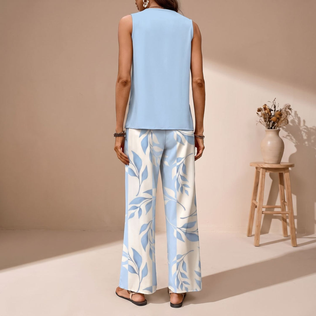 Women's Two Piece Set Sleeveless Layered Top Wide-Leg Pants