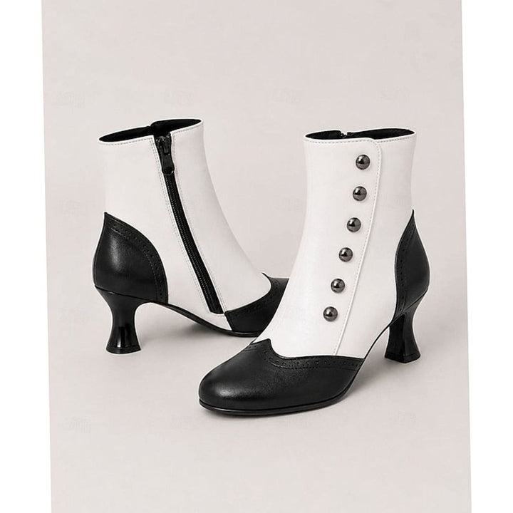 Women's Two-Tone Vintage Buttoned Spool-Heel Ankle Boots