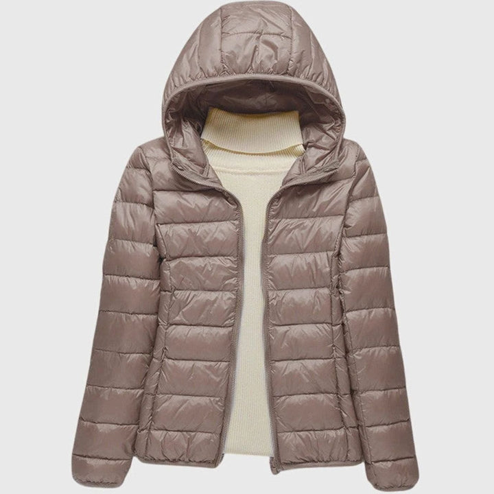 Women's Ultra-Light Quilted Hooded Winter Coat - Khaki Hood