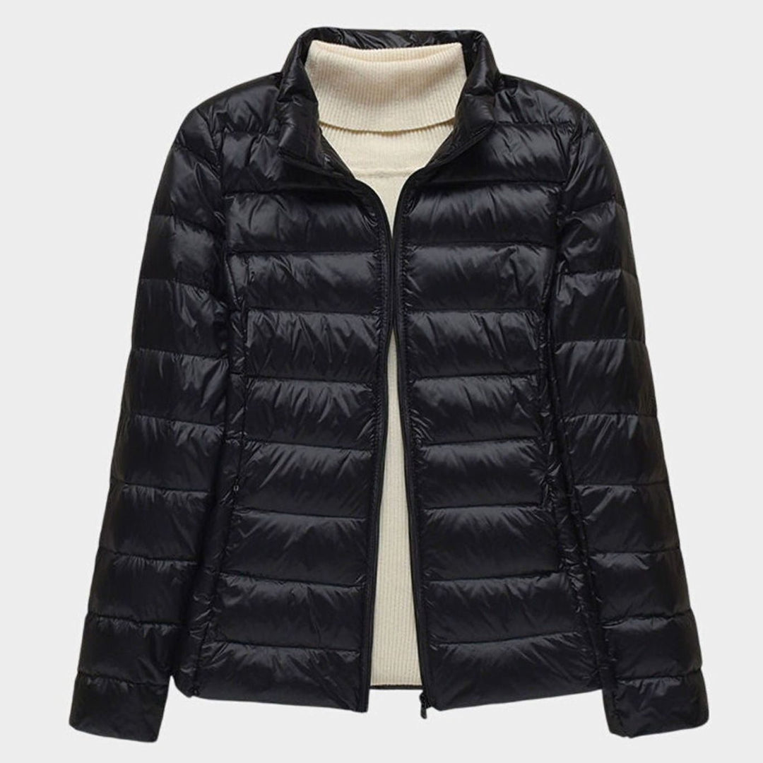 Women's Ultra-Light Quilted Hooded Winter Coat - Black Stand Collar