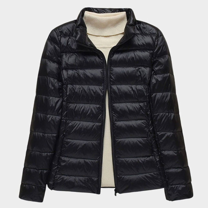 Women's Ultra-Light Quilted Hooded Winter Coat - Black Stand Collar