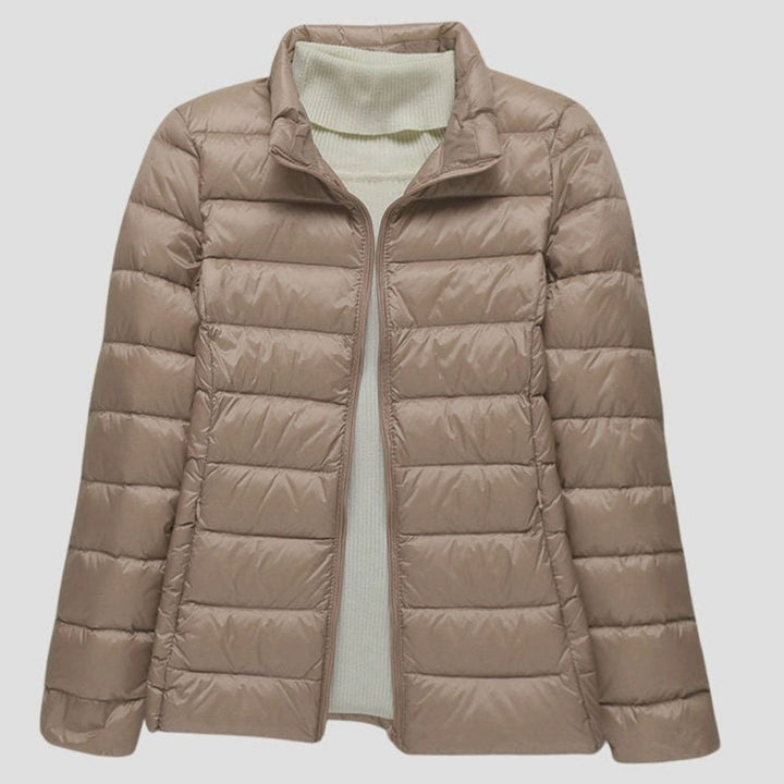 Women's Ultra-Light Quilted Hooded Winter Coat - Khaki Stand-up Collar