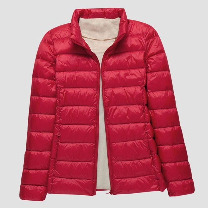 Women's Ultra-Light Quilted Hooded Winter Coat - Red Stand Collar