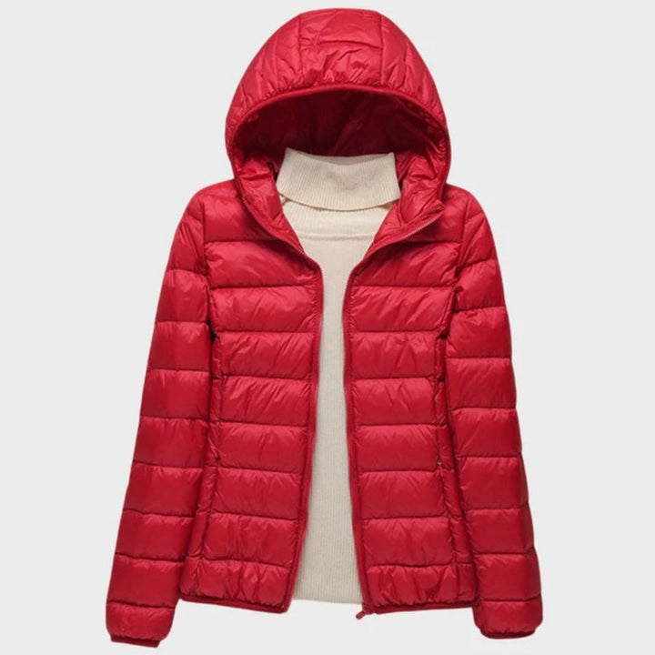 Women's Ultra-Light Quilted Hooded Winter Coat - Red Hood