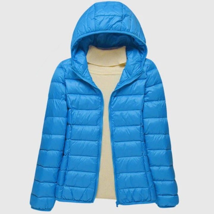 Women's Ultra-Light Quilted Hooded Winter Coat - Blue Hood