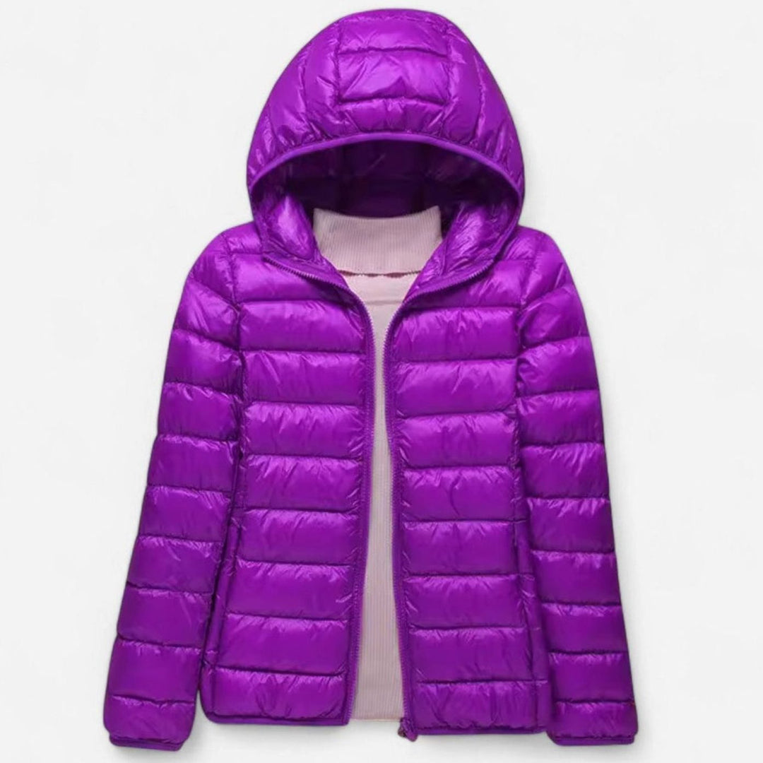 Women's Ultra-Light Quilted Hooded Winter Coat - Purple Hood