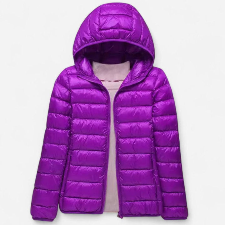 Women's Ultra-Light Quilted Hooded Winter Coat - Purple Hood