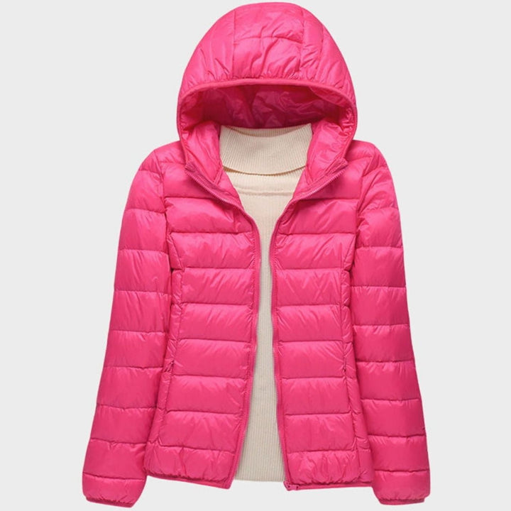 Women's Ultra-Light Quilted Hooded Winter Coat - Pink Hood