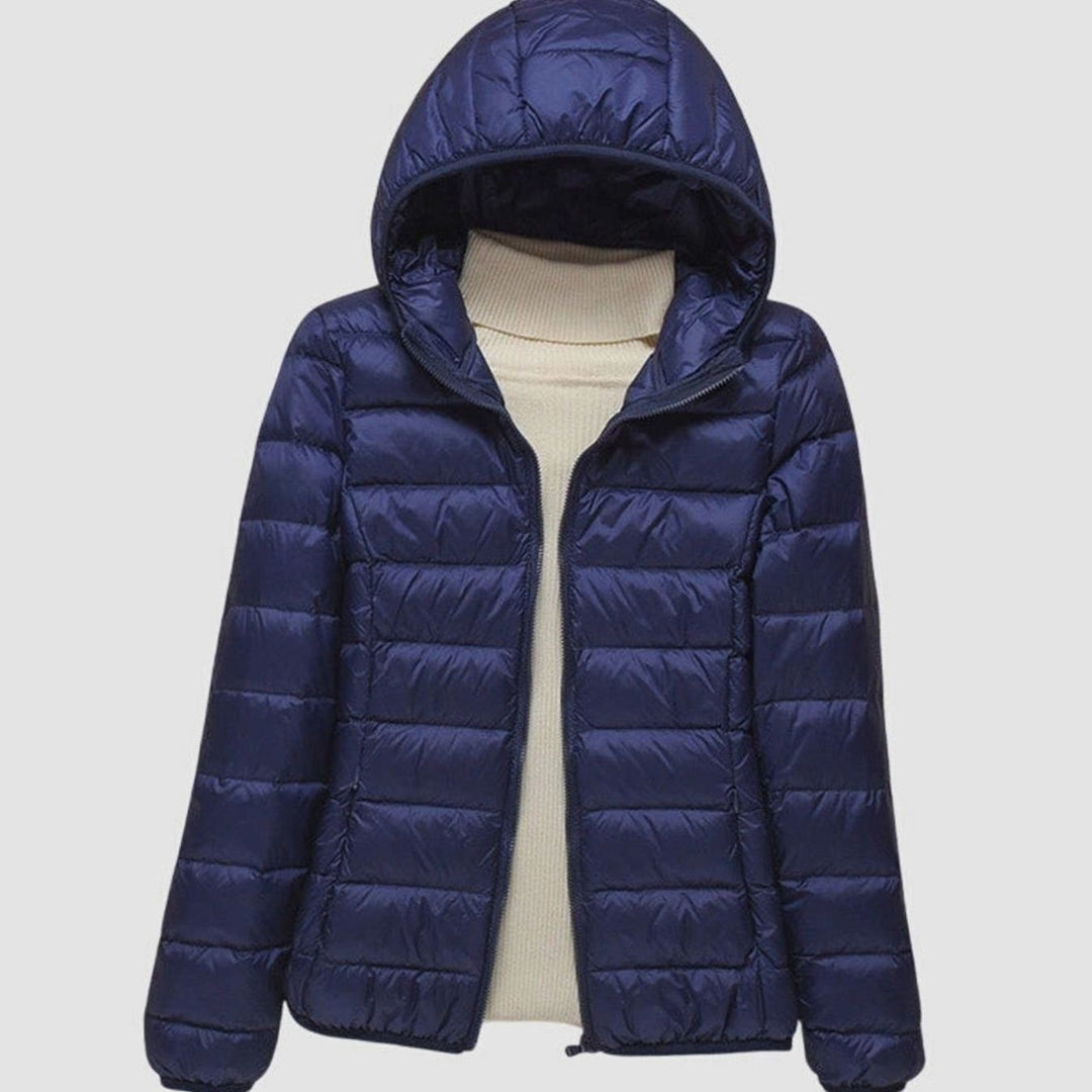 Women's Ultra-Light Quilted Hooded Winter Coat - Dark Blue Hood