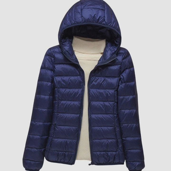 Women's Ultra-Light Quilted Hooded Winter Coat - Dark Blue Hood