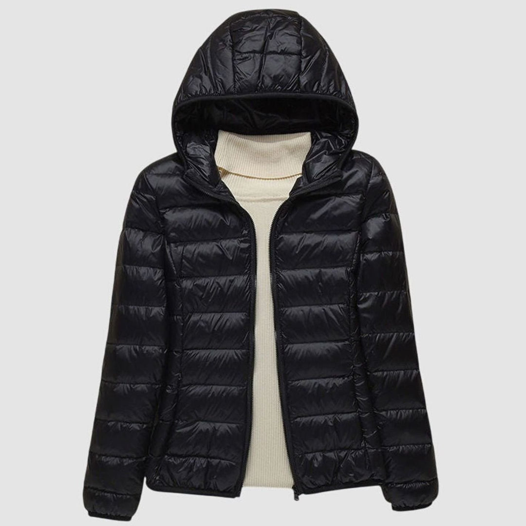 Women's Ultra-Light Quilted Hooded Winter Coat - Black Hood