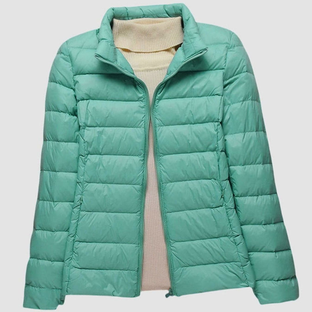 Women's Ultra-Light Quilted Hooded Winter Coat - Turquoise Stand-up Collar