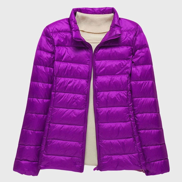 Women's Ultra-Light Quilted Hooded Winter Coat - Purple Stand-up Collar